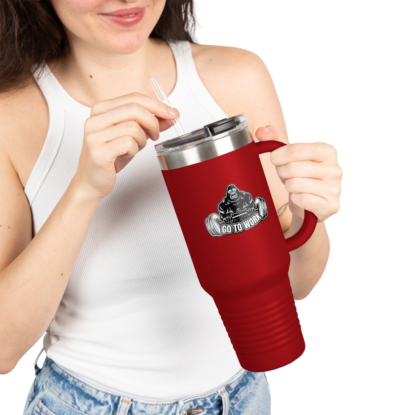 Gorilla Lift Insulated Travel Mug | 40oz Motivational Coffee Tumbler | Perfect for Work, Gym, or Road Trips | Unique Gift Idea