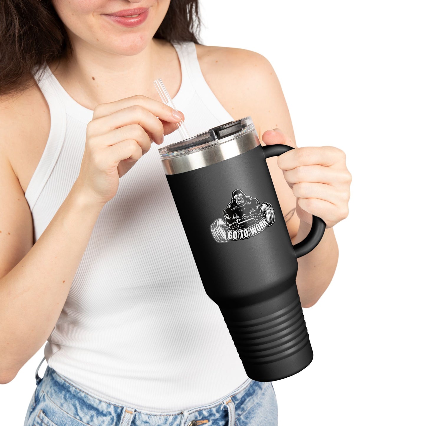 Gorilla Lift Insulated Travel Mug | 40oz Motivational Coffee Tumbler | Perfect for Work, Gym, or Road Trips | Unique Gift Idea