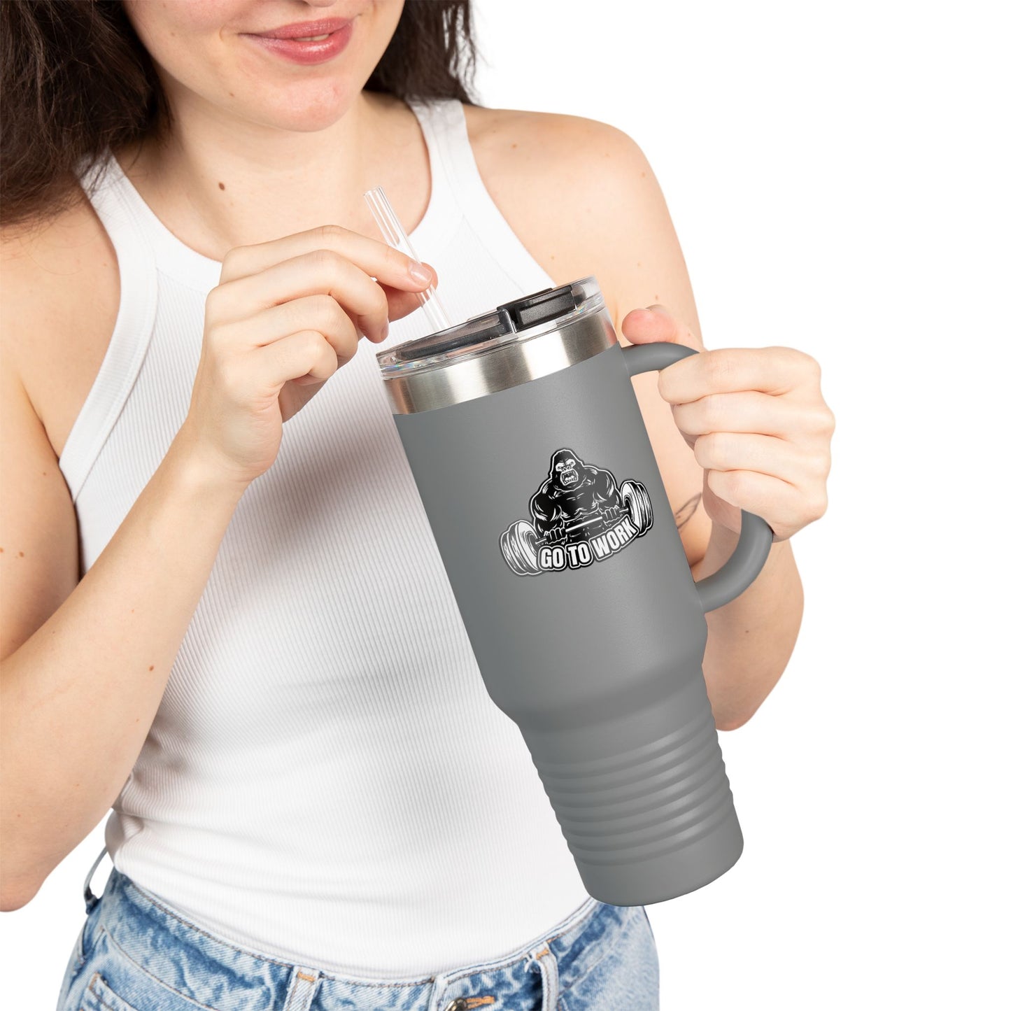 Gorilla Lift Insulated Travel Mug | 40oz Motivational Coffee Tumbler | Perfect for Work, Gym, or Road Trips | Unique Gift Idea
